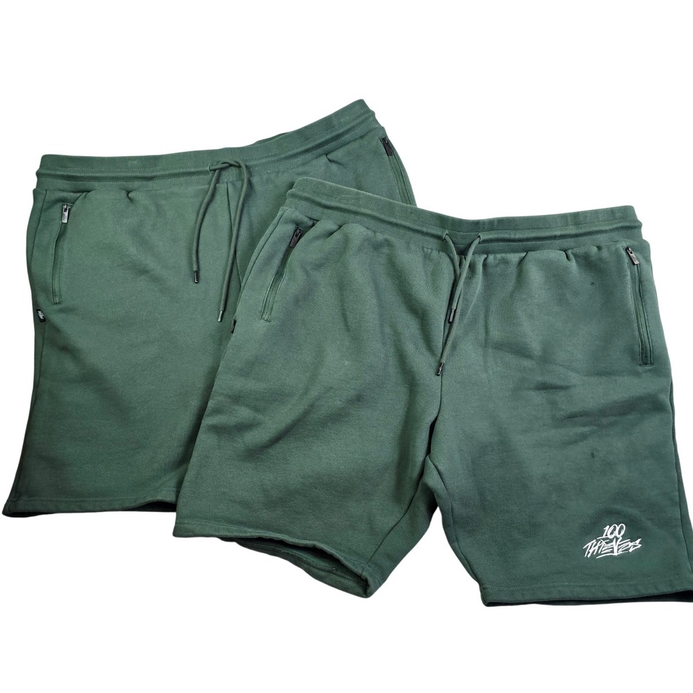 100 Thieves Sweat Shorts Lot of 2 Men 4XL Green Fleece Streetwear Gaming Pockets